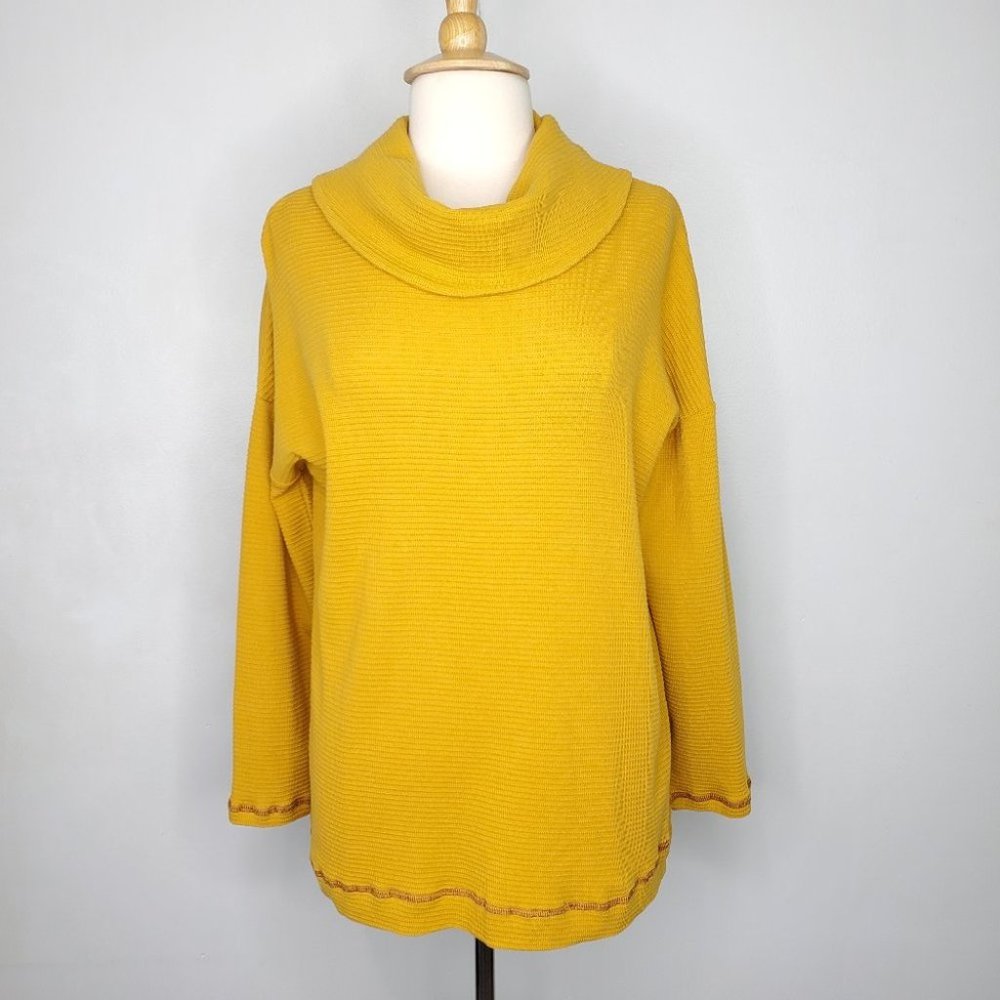 Simple by Suzanne Betro Mustard Yellow Textured Casual Cowl Neck Top Size M